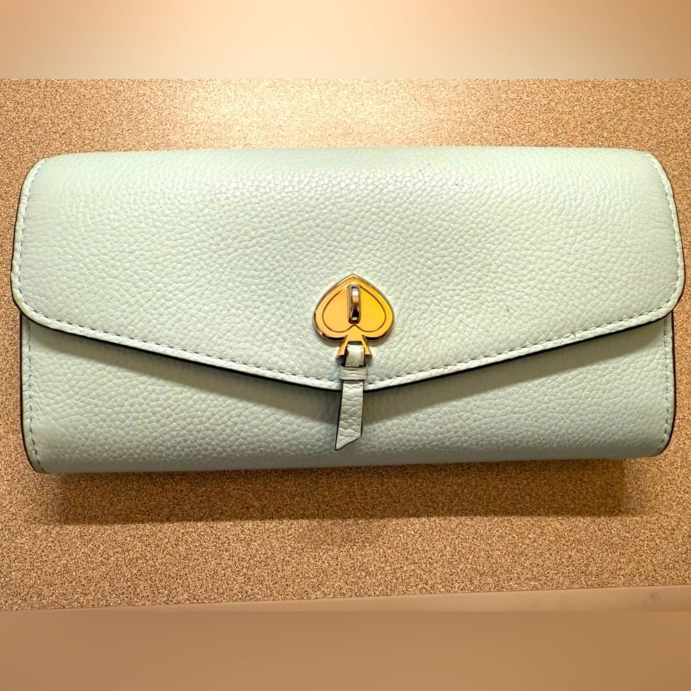 Kate Spade Marti continental pebbled leather wallet hazy morning blue LNC